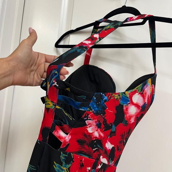 Bebe x Naven Red Floral Skater Dress with Cutout Back (Size 2) - Picture 8 of 12